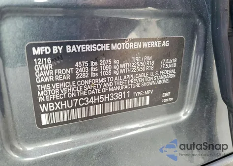 2017 BMW X1 Sdrive28I из США, поврежденный, VIN WBXHU7C34H5H33811